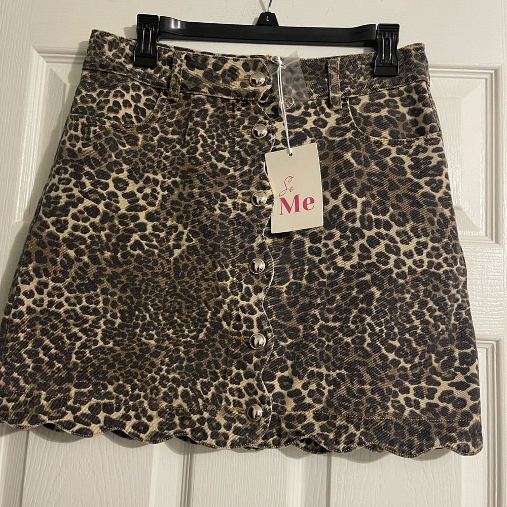 NWT Misses Leopard Print Denim Mini Skirt